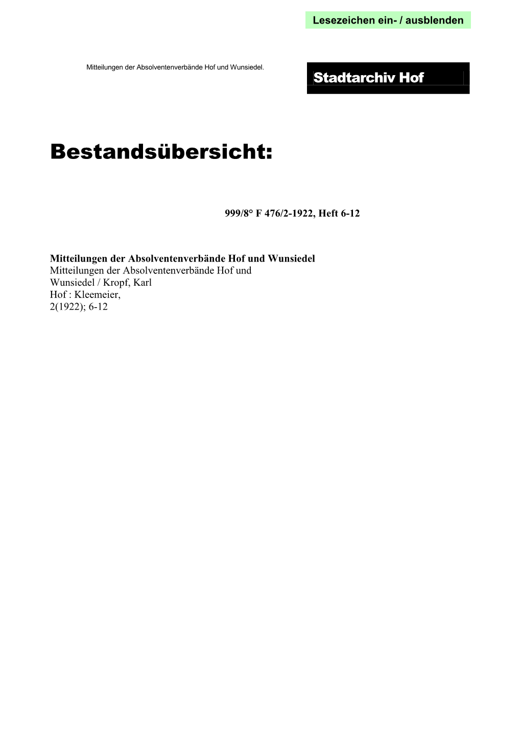 Bestandsübersicht