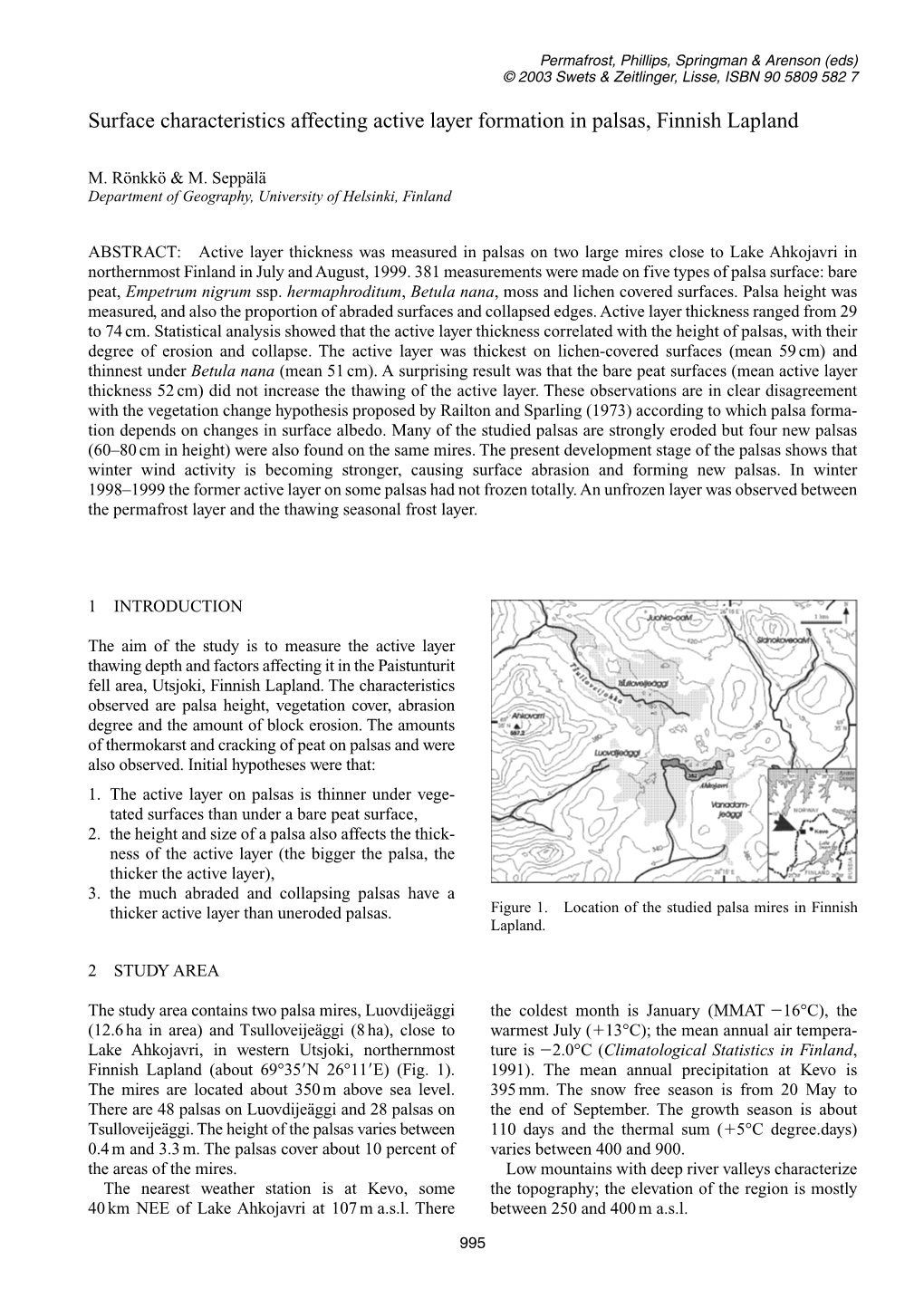 Surface Characteristics Affecting Active Layer Formation in Palsas, Finnish Lapland