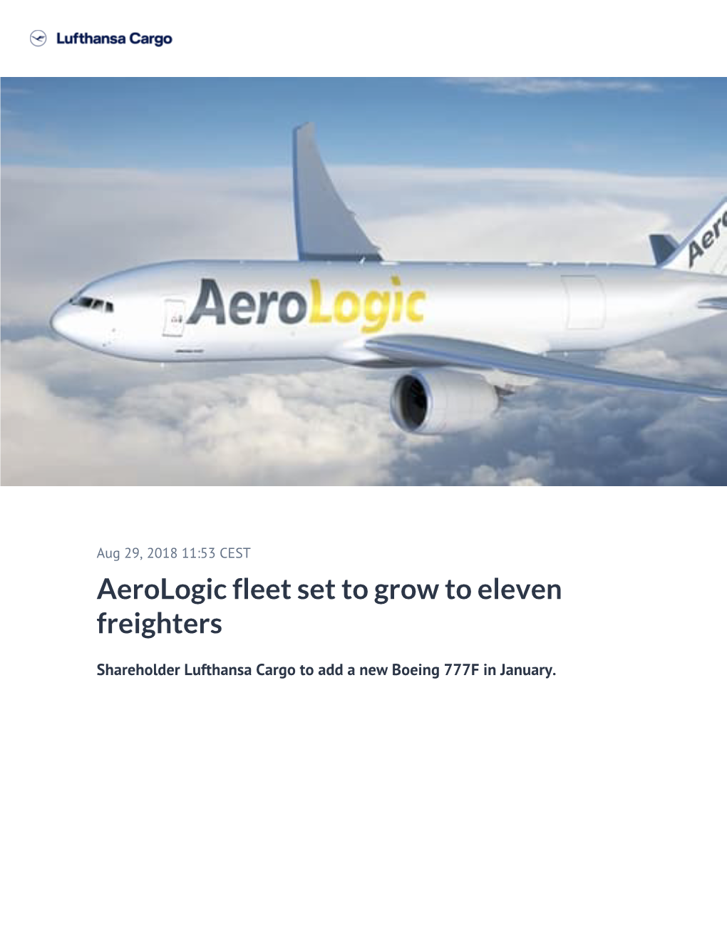 Aerologic Fleet Set to Grow to Eleven Freighters