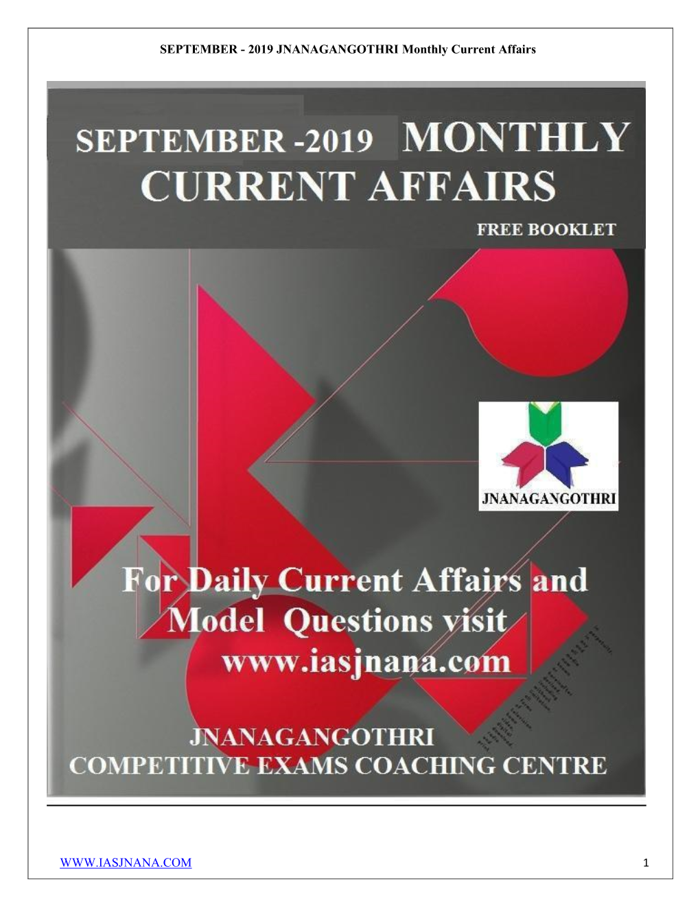 SEPTEMBER - 2019 JNANAGANGOTHRI Monthly Current Affairs
