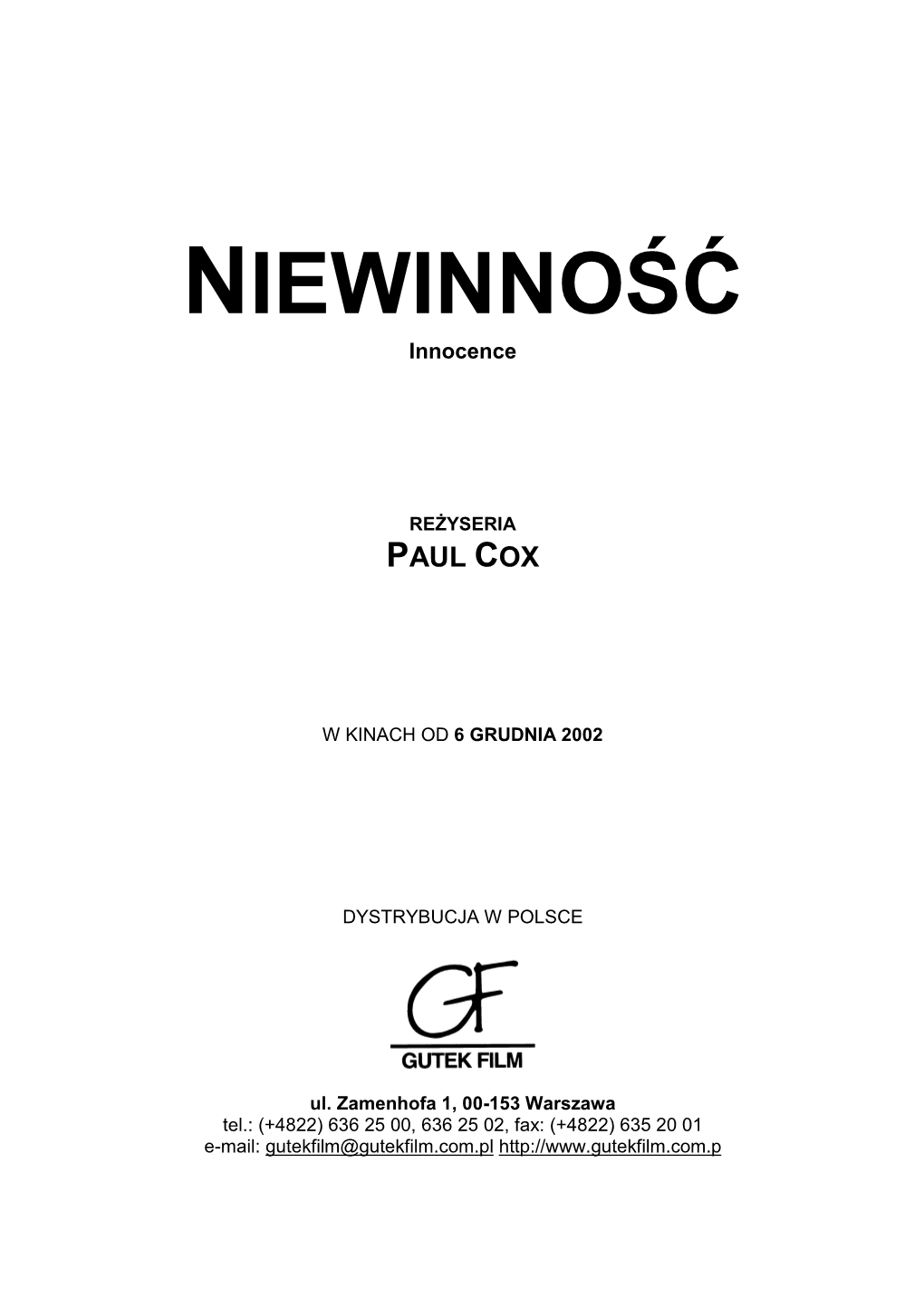 NIEWINNOŚĆ Pressbook