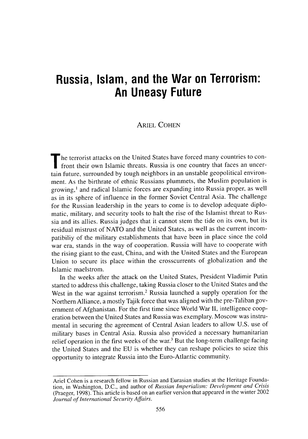 Russia, Islam, and the War on Terrorism 557