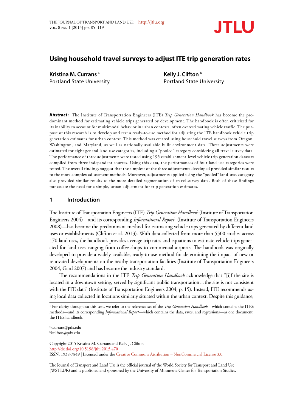 Using Household Travel Surveys to Adjust ITE Trip Generation Rates