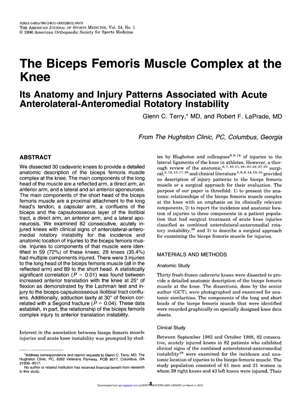 The Biceps Femoris Muscle Complex at the Knee Its Anatomy and Injury Patterns Associated with Acute Anterolateral-Anteromedial Rotatory Instability Glenn C