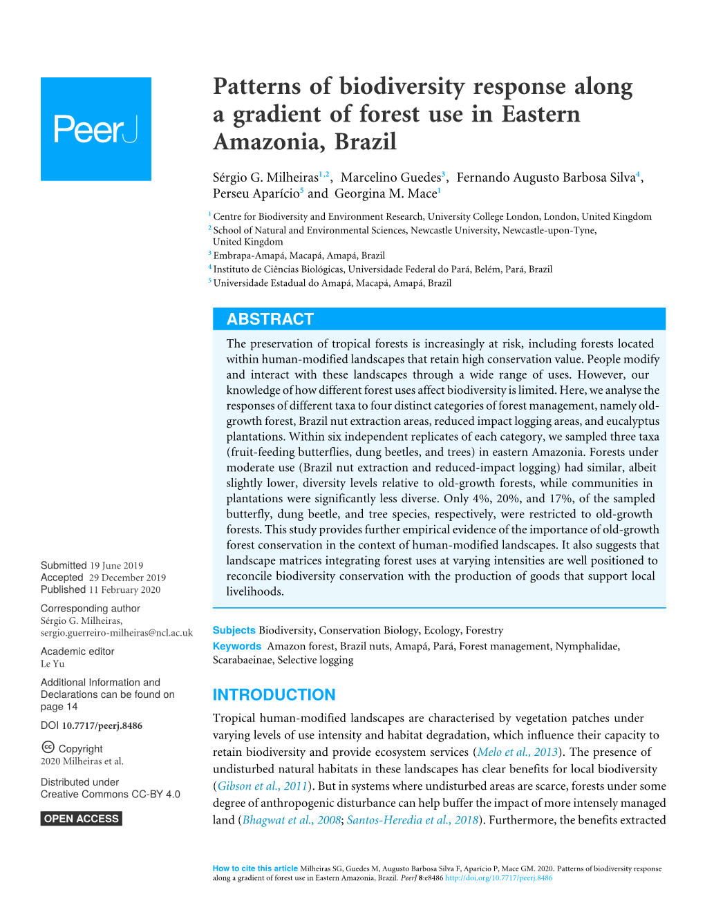 Patterns of Biodiversity Response Along a Gradient of Forest Use in Eastern Amazonia, Brazil