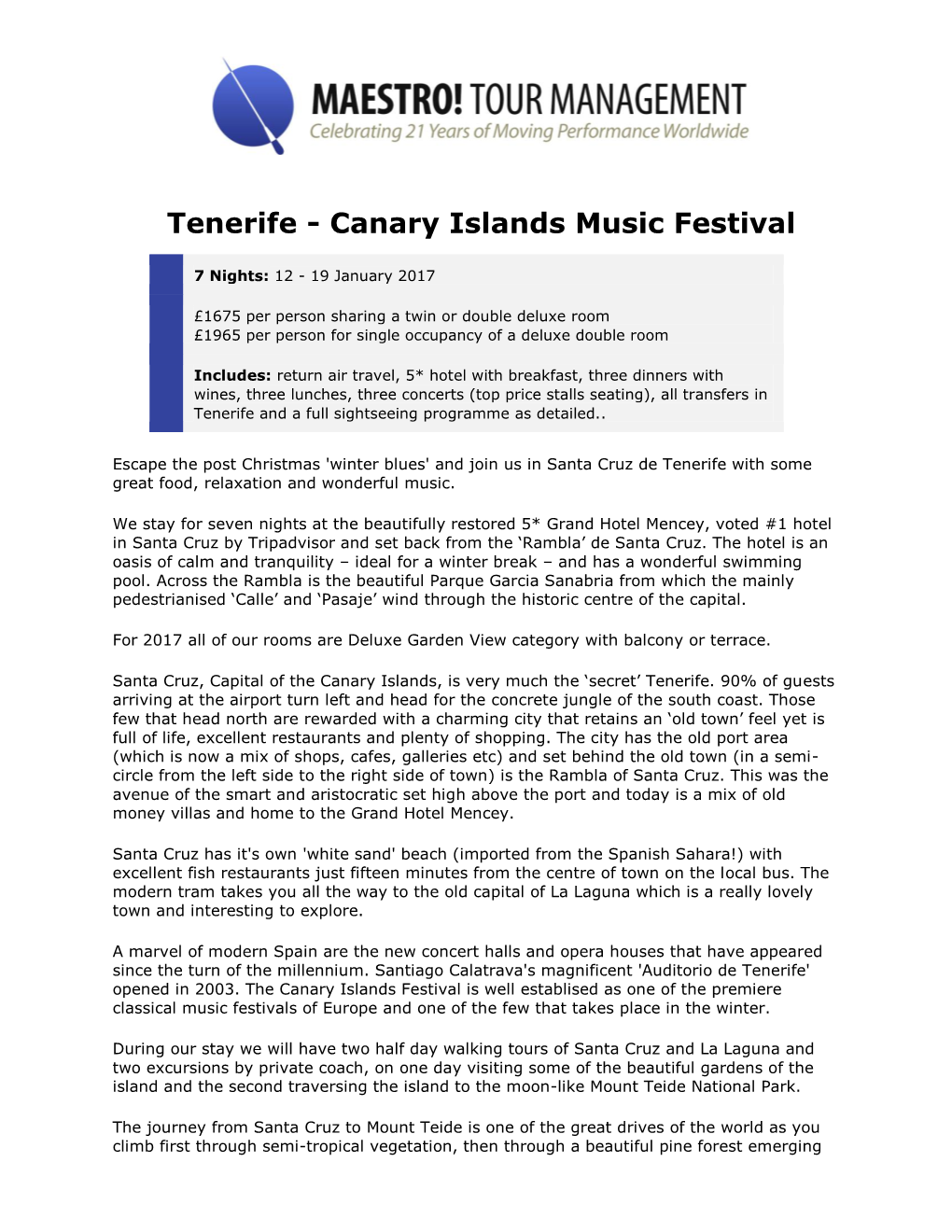 Tenerife - Canary Islands Music Festival