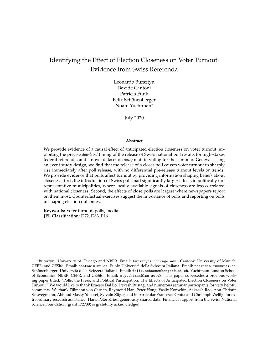Identifying the Effect of Election Closeness on Voter Turnout: Evidence from Swiss Referenda