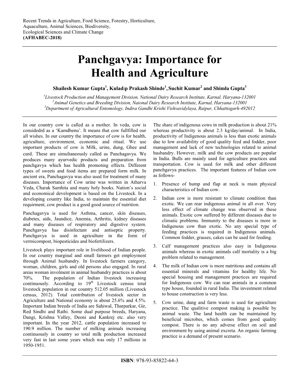 Panchgavya: Importance for Health and Agriculture