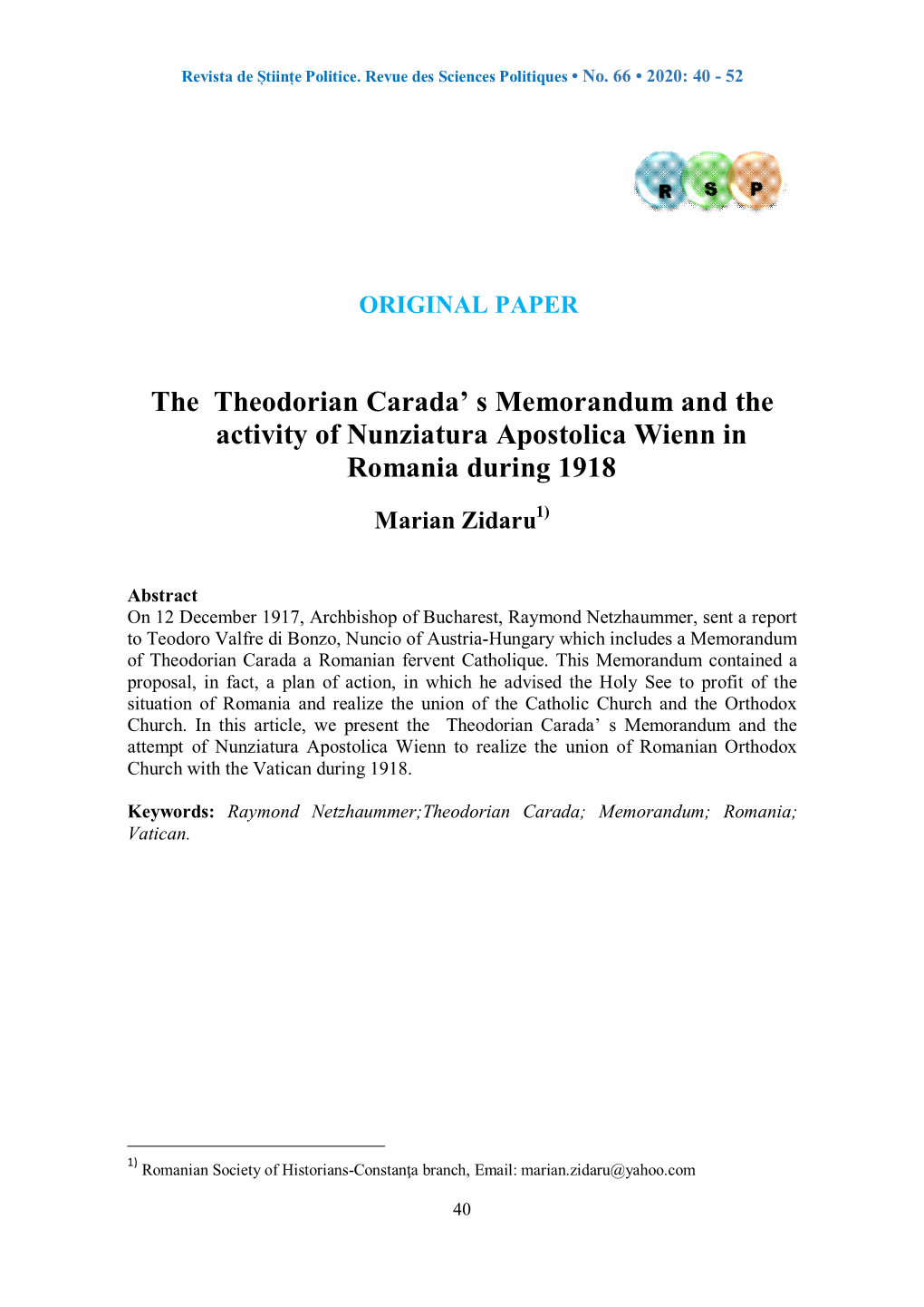 The Theodorian Carada' S Memorandum and the Activity Of