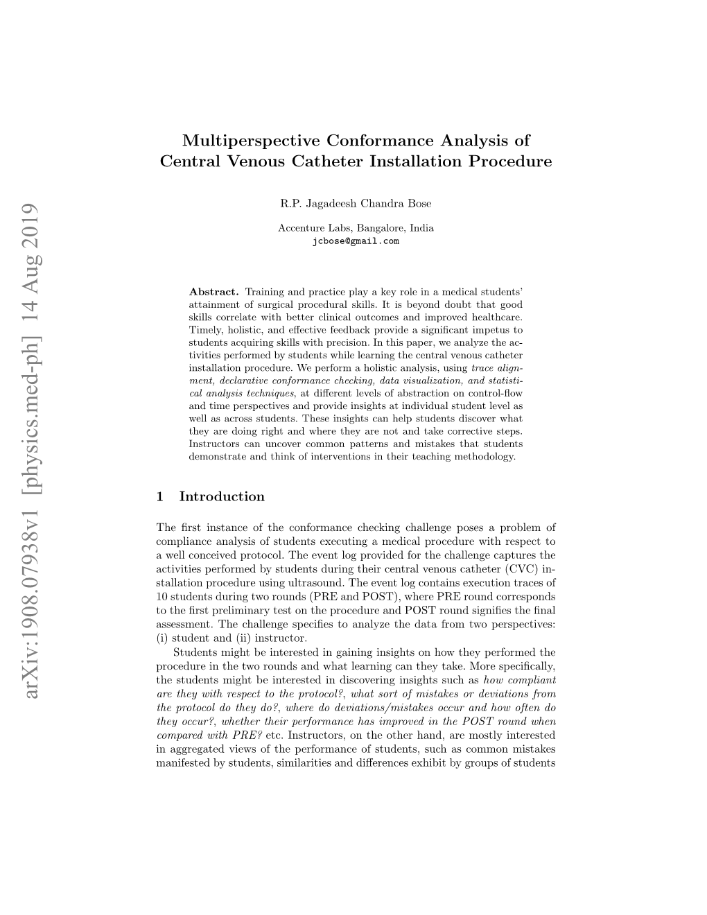 Multiperspective Conformance Analysis of Central Venous Catheter Installation Procedure