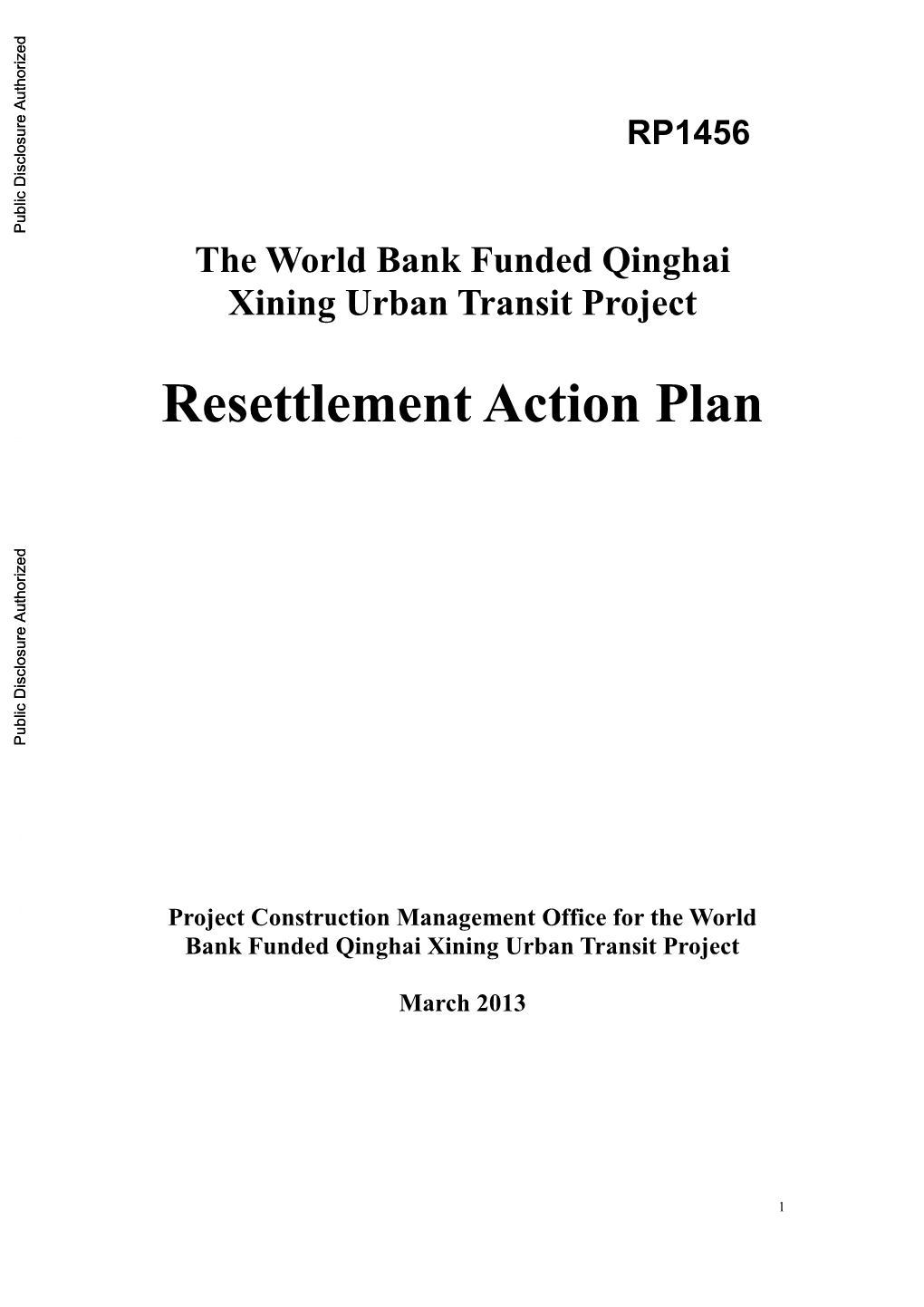 Resettlement Policy Framework of Xining Urban Transit Project