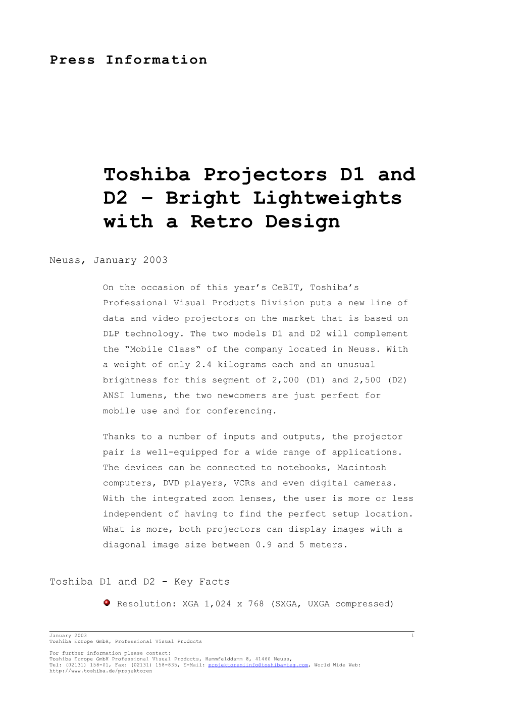 Toshiba Projectors D1 and D2 Bright Lightweights with a Retro Design