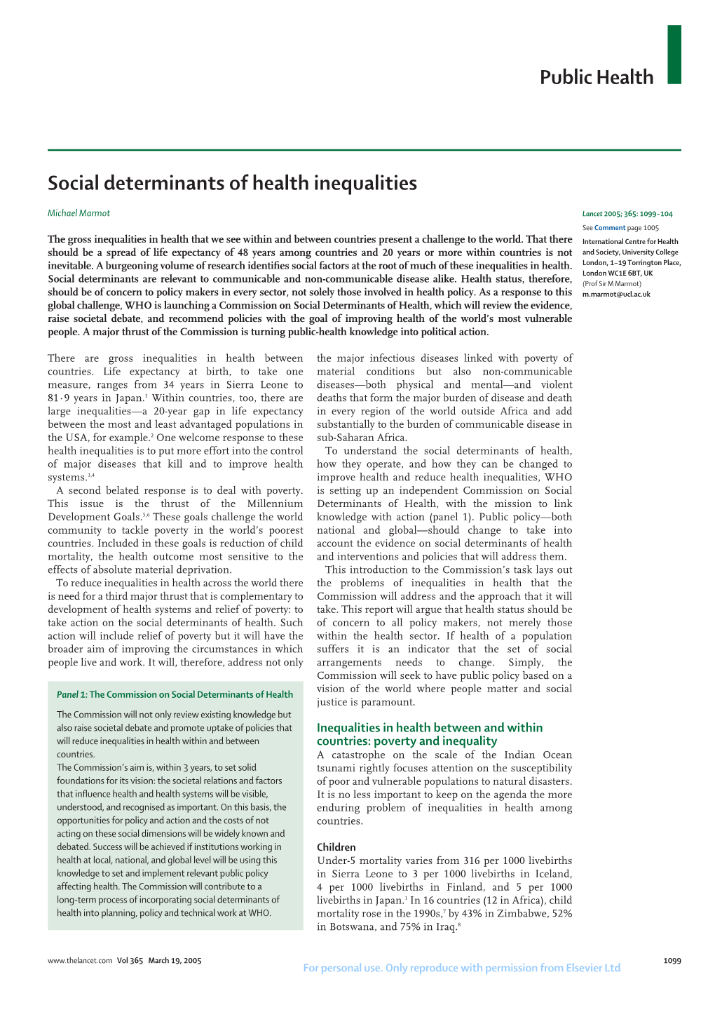 Public Health Social Determinants of Health Inequalities