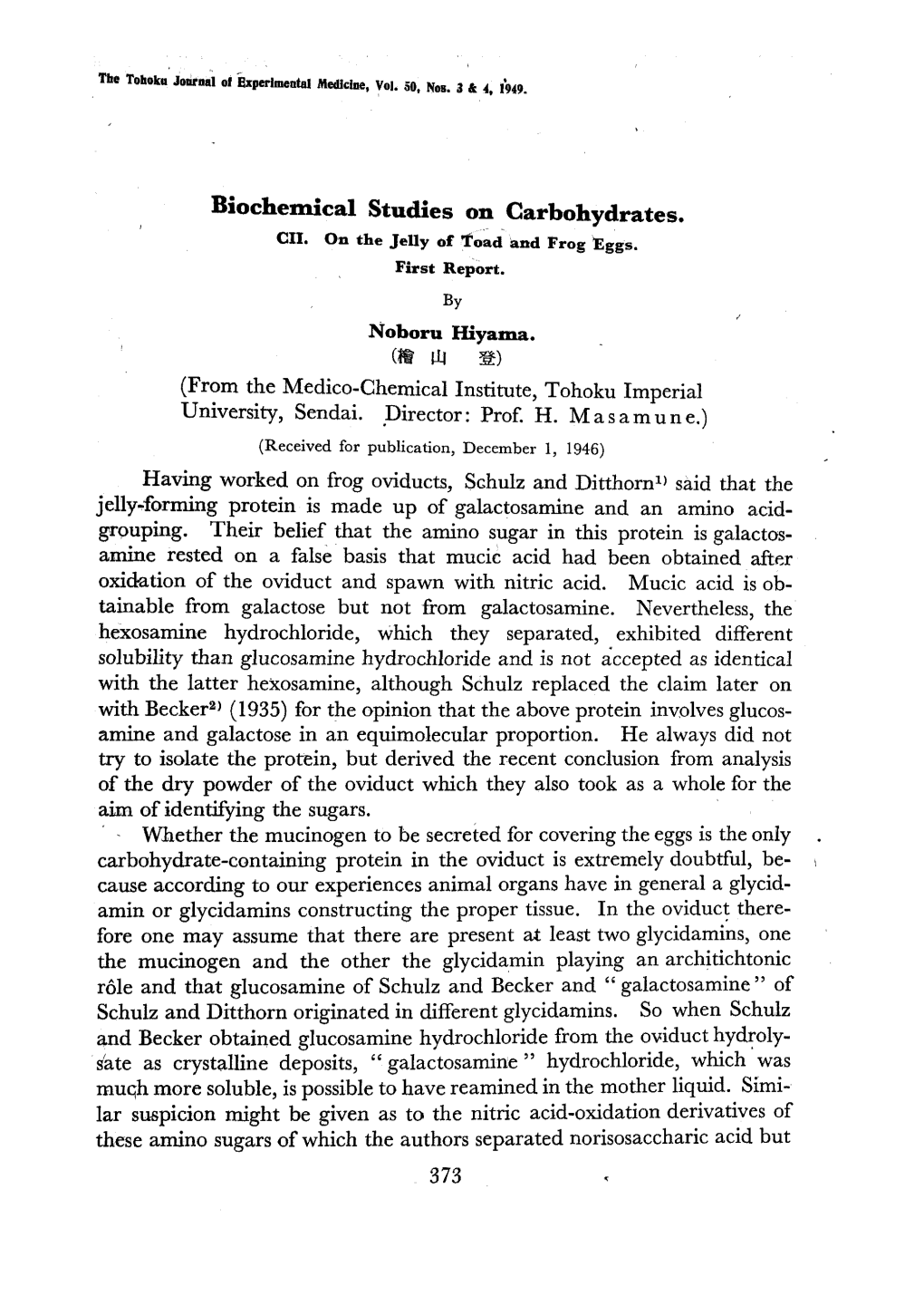 Biochemical Studies on Carbohydrates