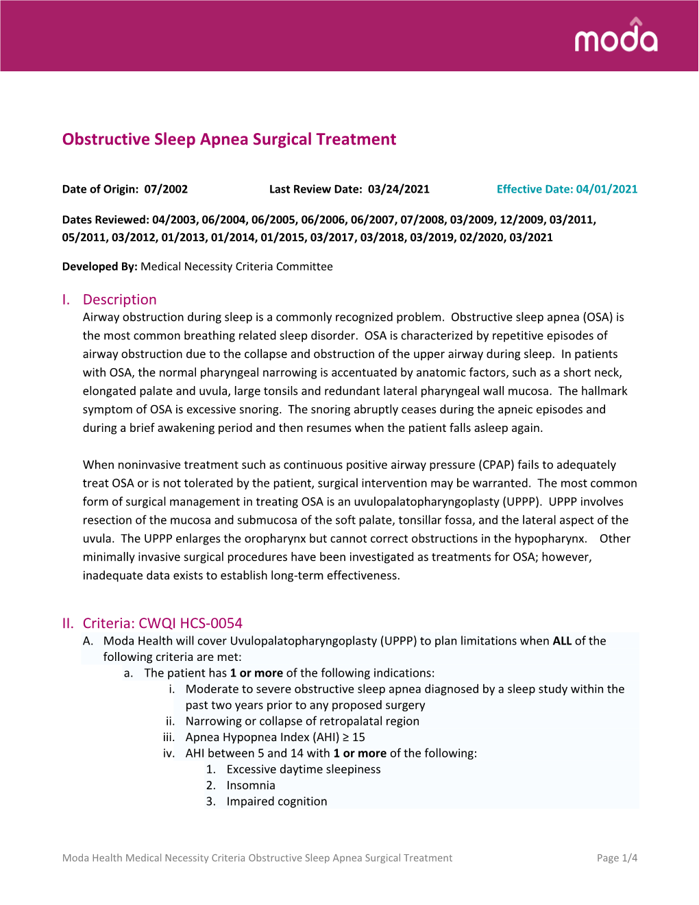 Obstructive Sleep Apnea-Surgical Treatment