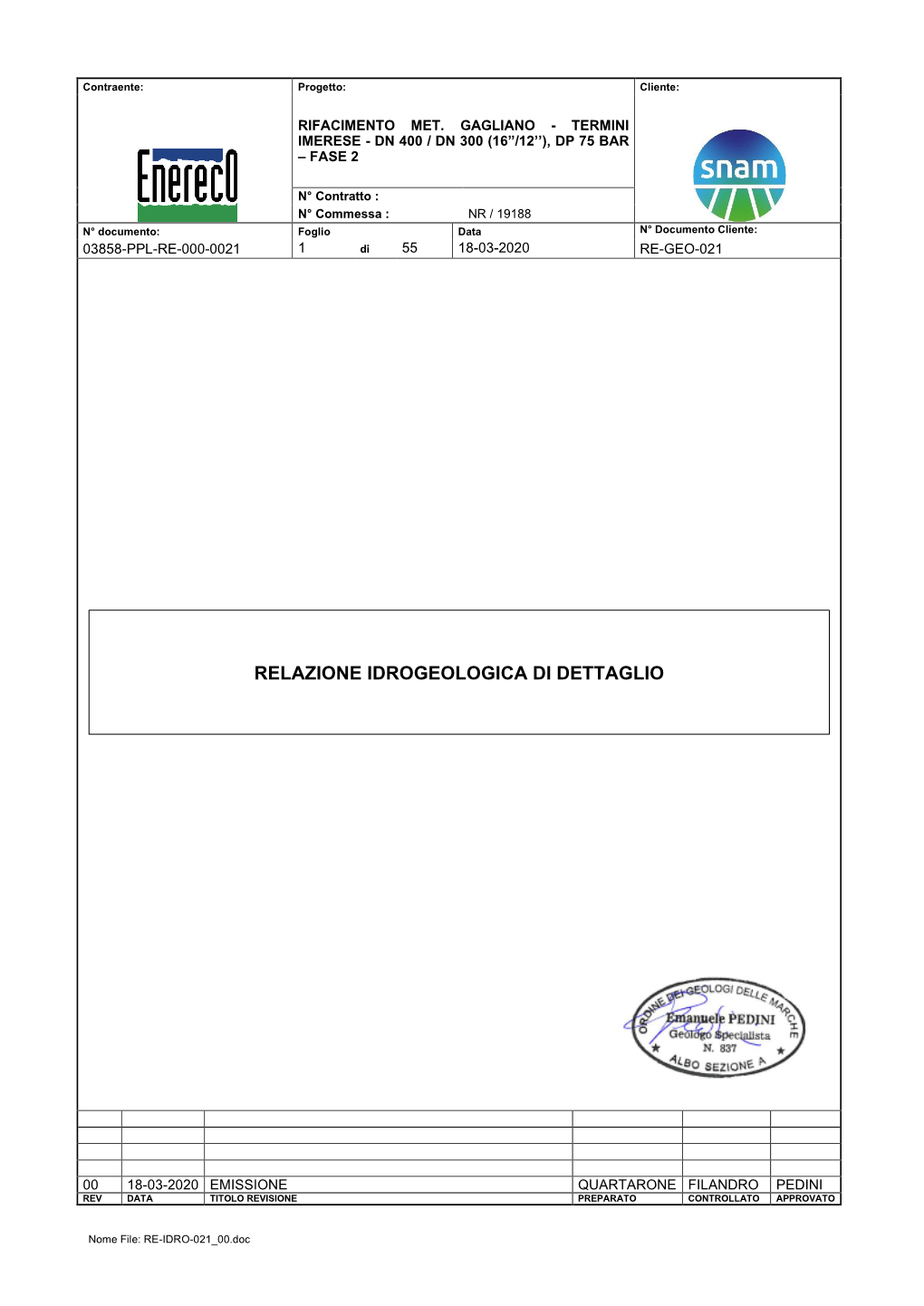 Relazione Idrogeologica Di Dettaglio