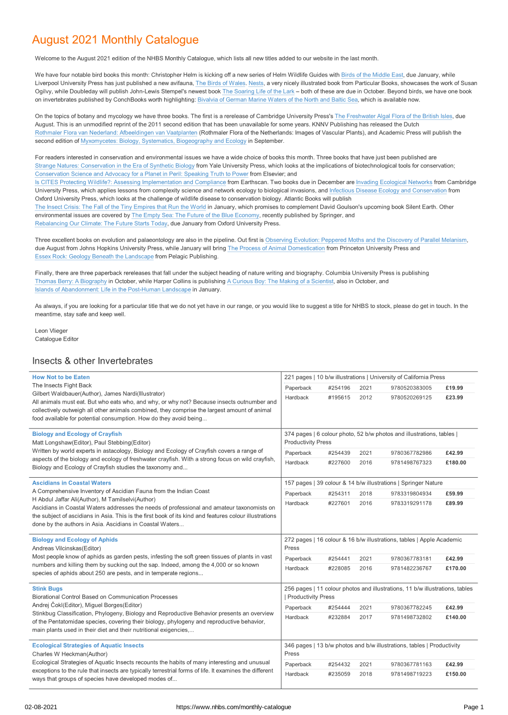 August 2021 Monthly Catalogue