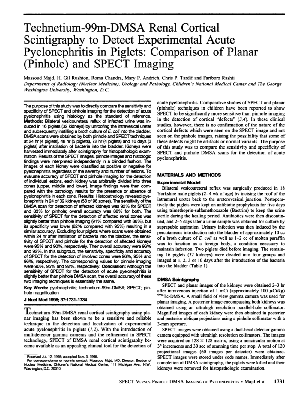 Technetium-99M-DMSA Renal Cortical Scintigraphy to Detect Experimental Acute Pyelonephritis in Piglets: Comparison of Planar (Pinhole) and SPECT Imaging