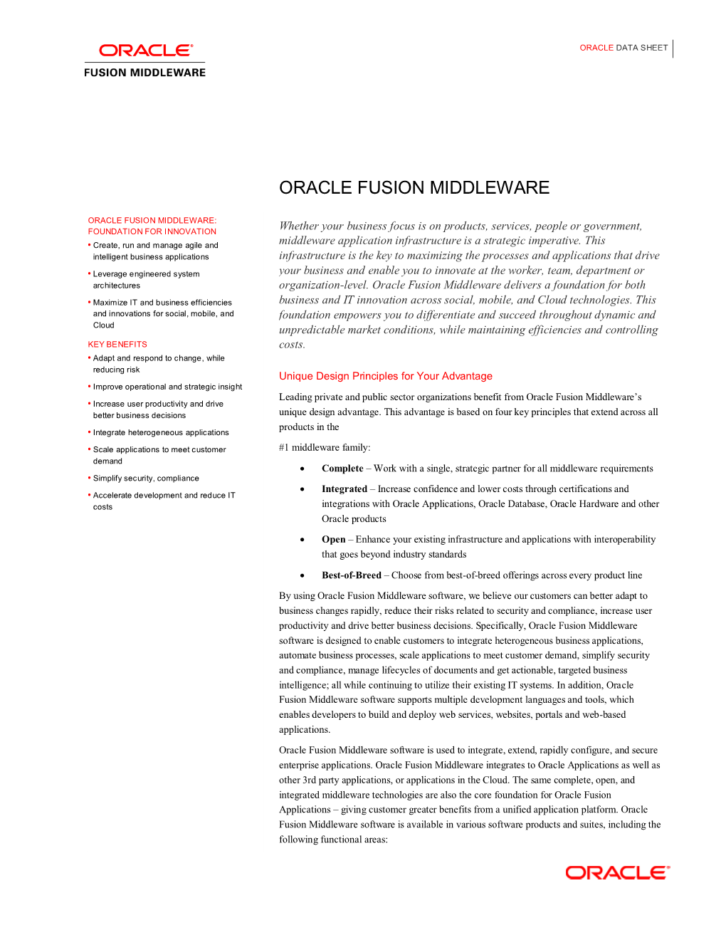 Oracle Fusion Middleware Data Sheet