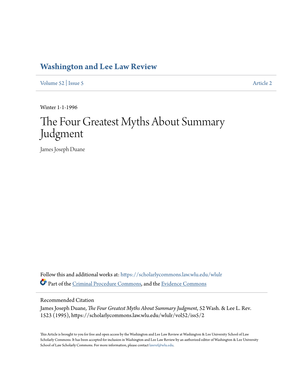 The Four Greatest Myths About Summary Judgment, 52 Wash