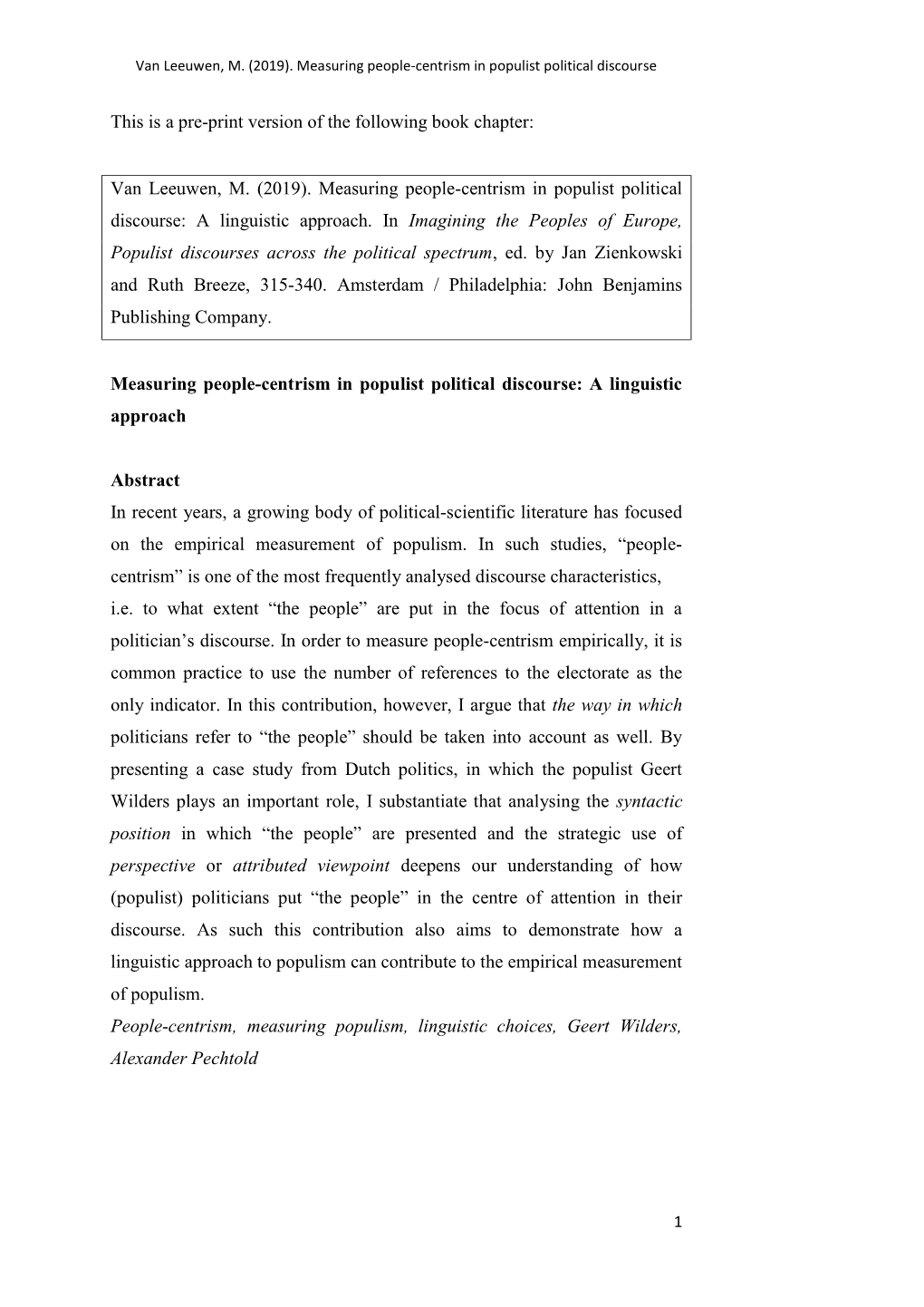 Measuring People-Centrism in Populist Political Discourse