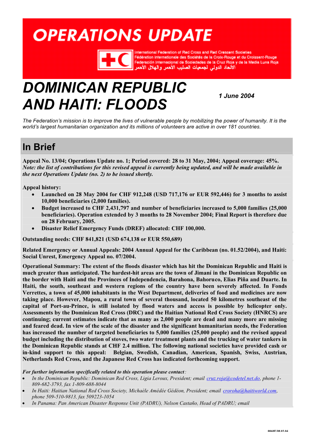 Dominican Republic and Haiti: Floods