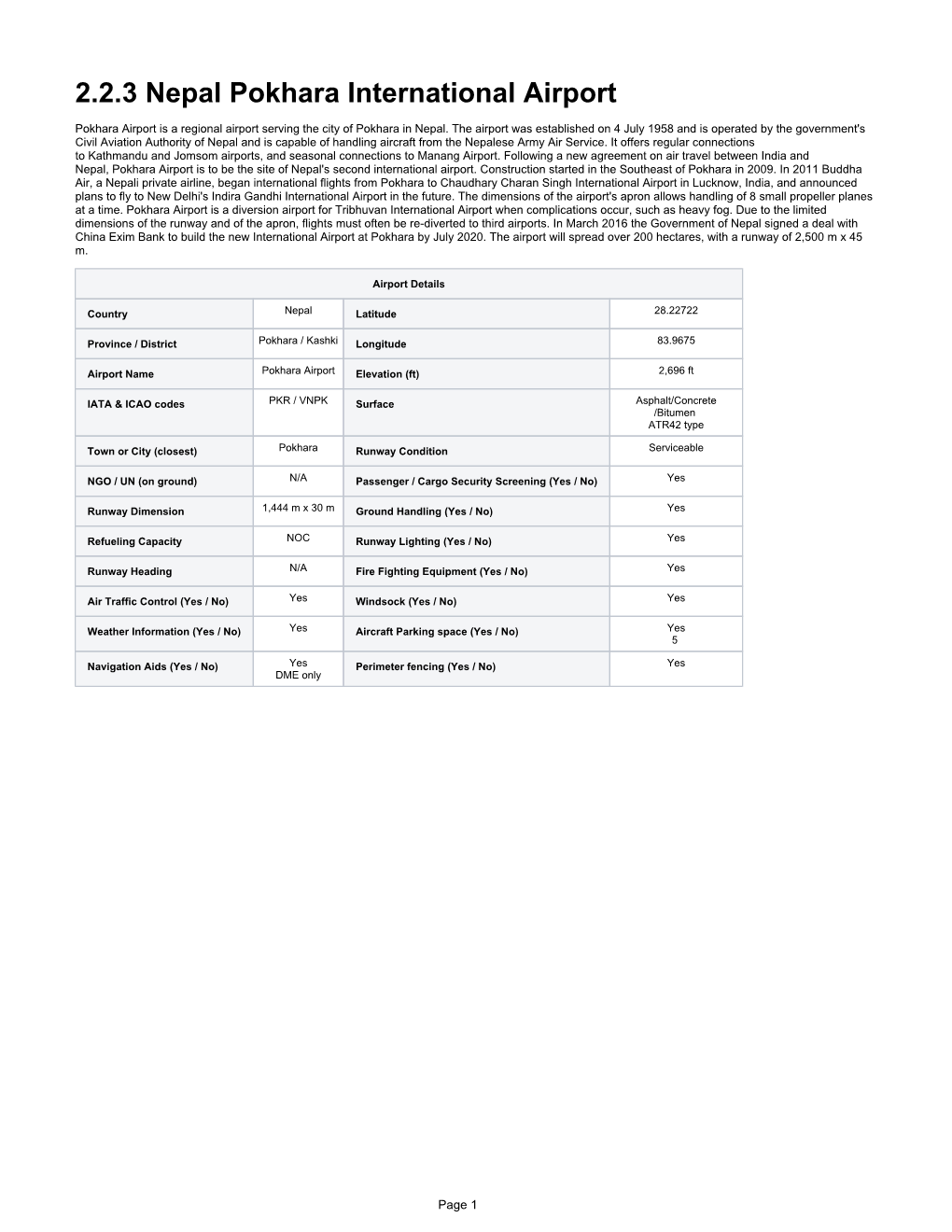 2.2.3 Nepal Pokhara International Airport