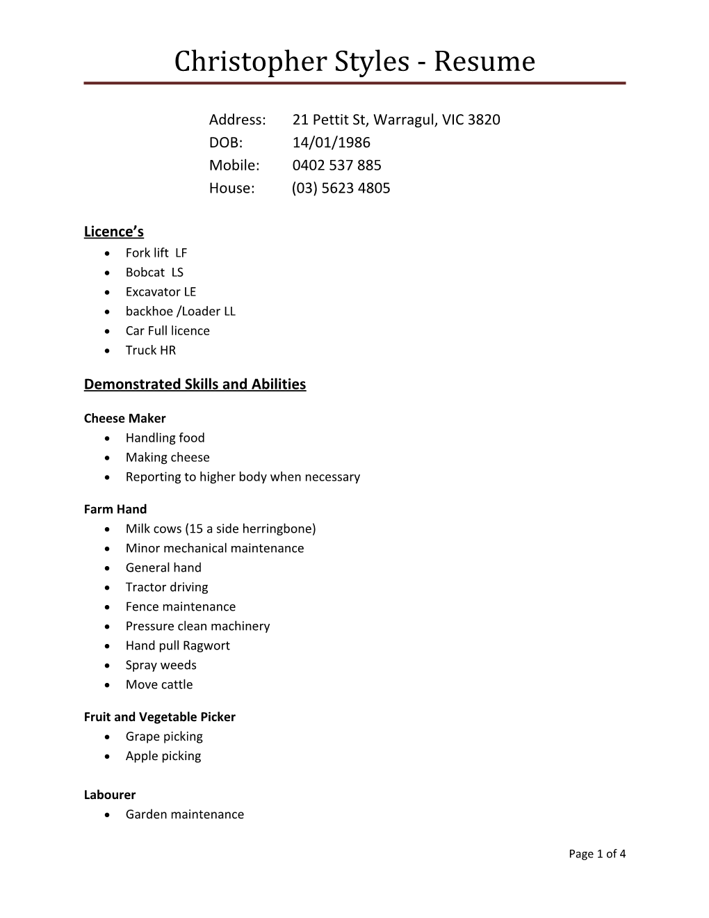 Christopher Styles - Resume