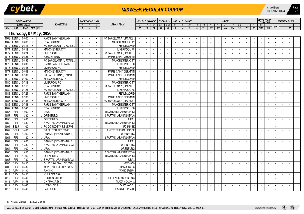 Midweek Regular Coupon 06/05/2020 08:44 1 / 2