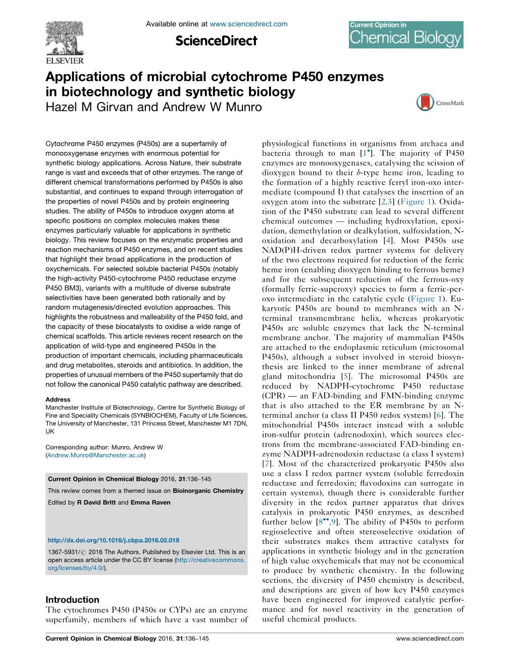 Applications of Microbial Cytochrome P450 Enzymes in Biotechnology