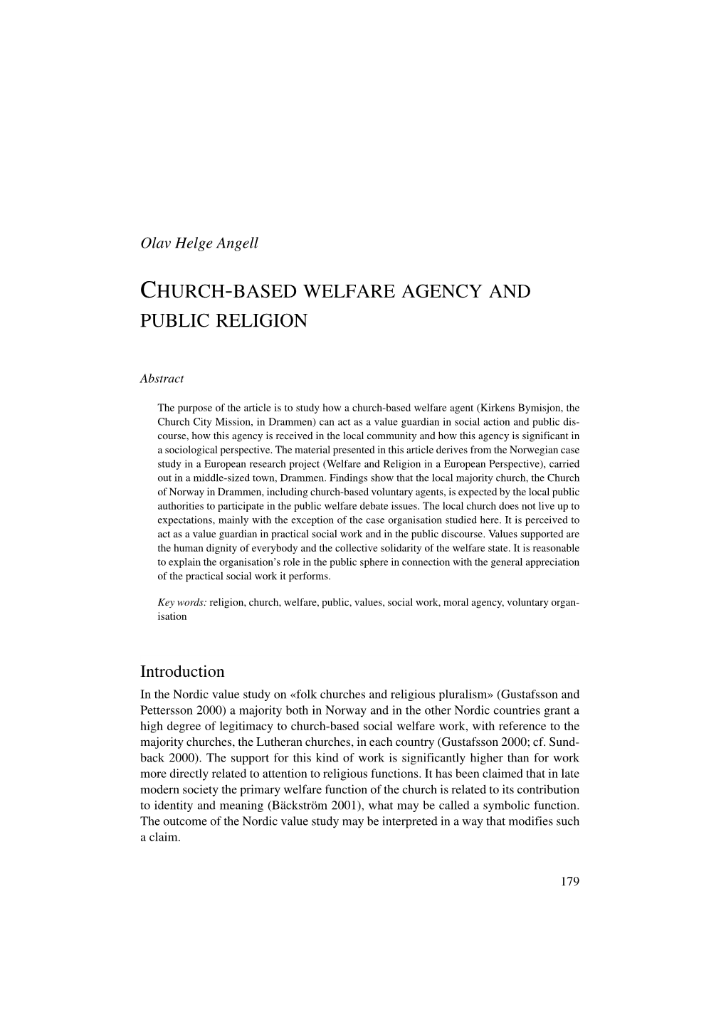 Church-Based Welfare Agency and Public Religion