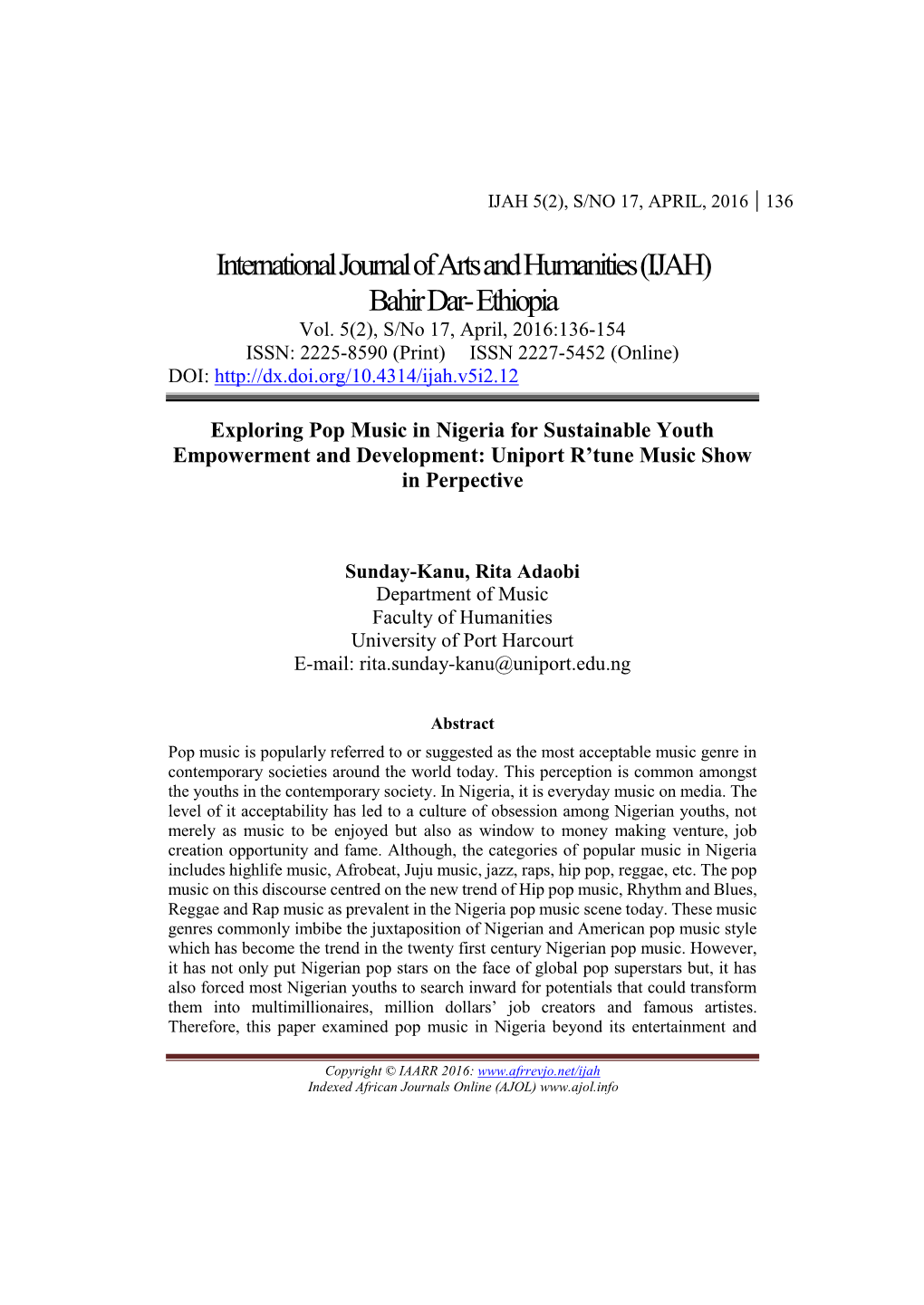 International Journal of Arts and Humanities (IJAH) Bahir Dar- Ethiopia Vol