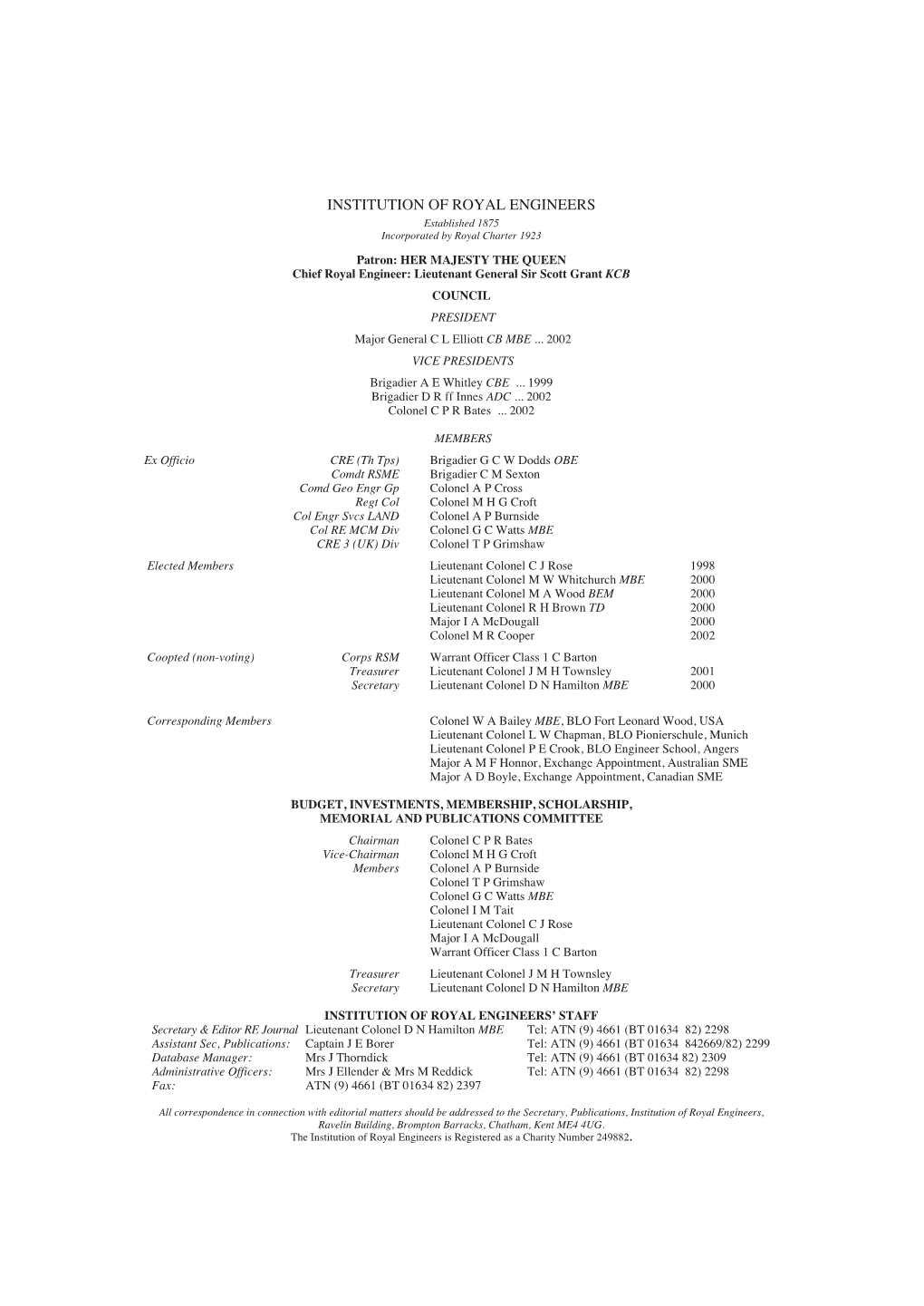 INSTITUTION of ROYAL ENGINEERS Established 1875 Incorporated by Royal Charter 1923