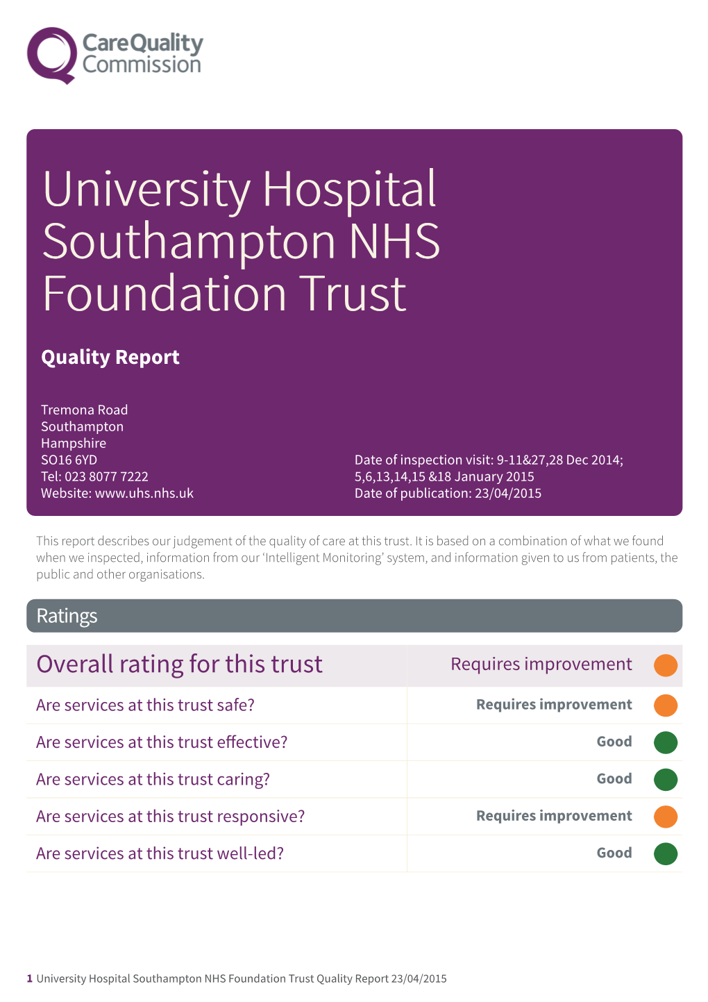 University Hospital Southampton NHS Foundation Trust Scheduled Report