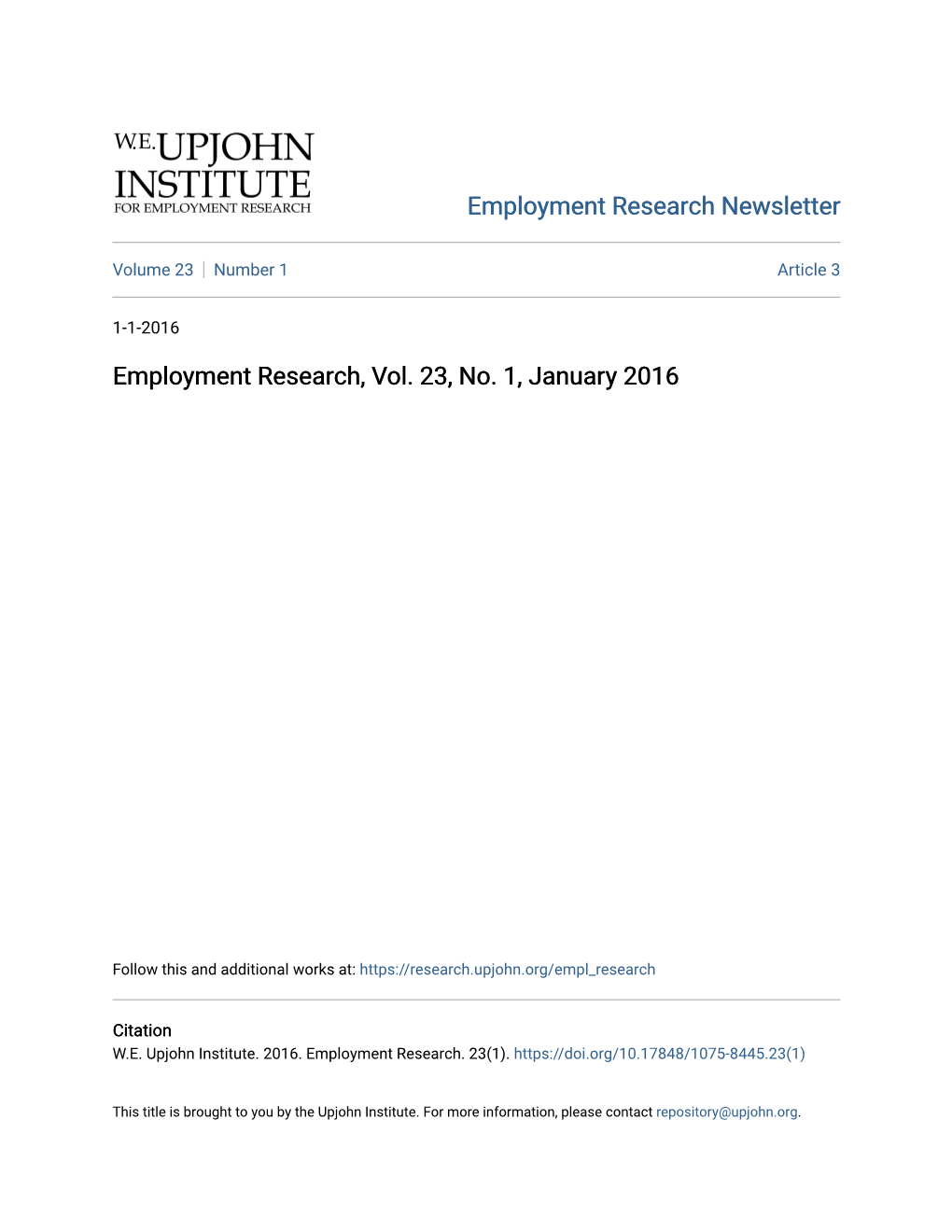 Employment Research, Vol. 23, No. 1, January 2016