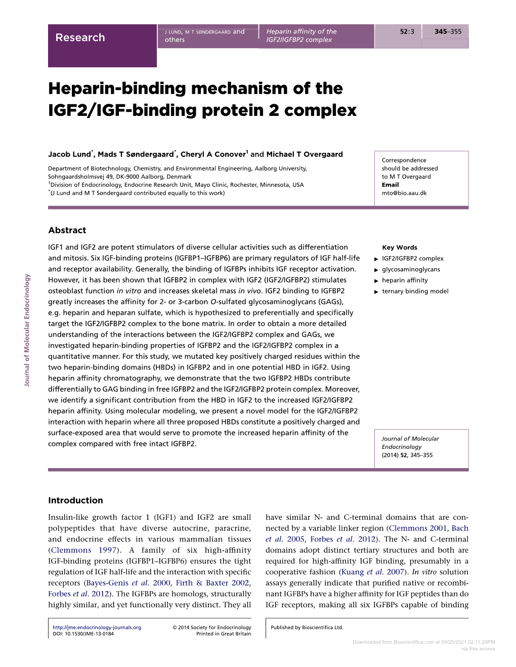 Heparin-Binding Mechanism of the IGF2/IGF-Binding Protein 2 Complex