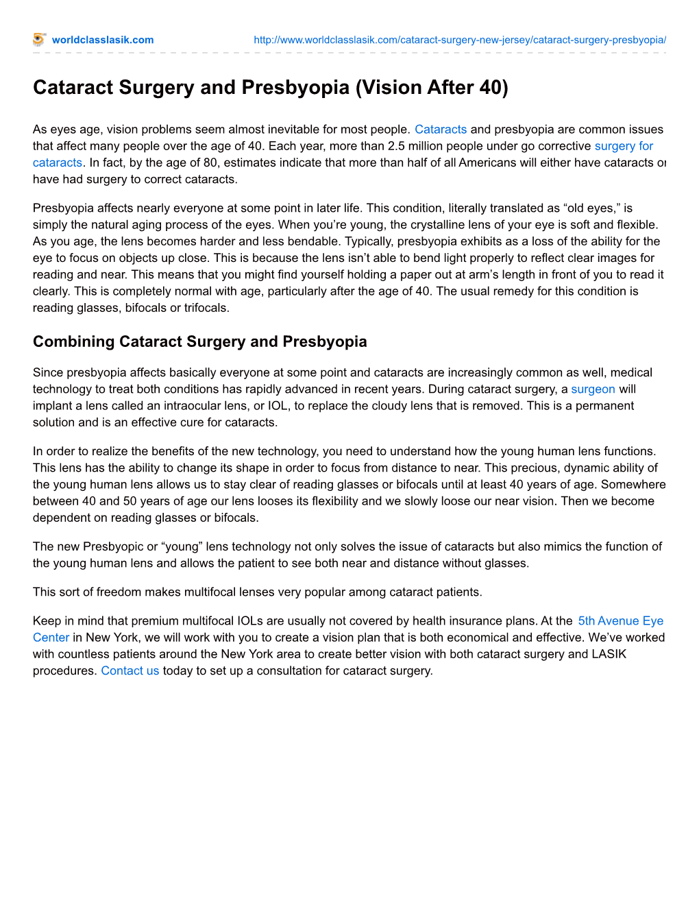 Cataract Surgery and Presbyopia (Vision After 40)