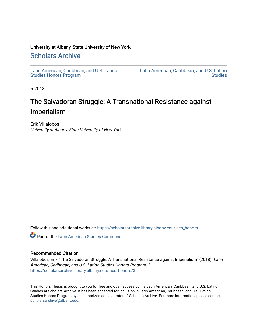 The Salvadoran Struggle: a Transnational Resistance Against Imperialism