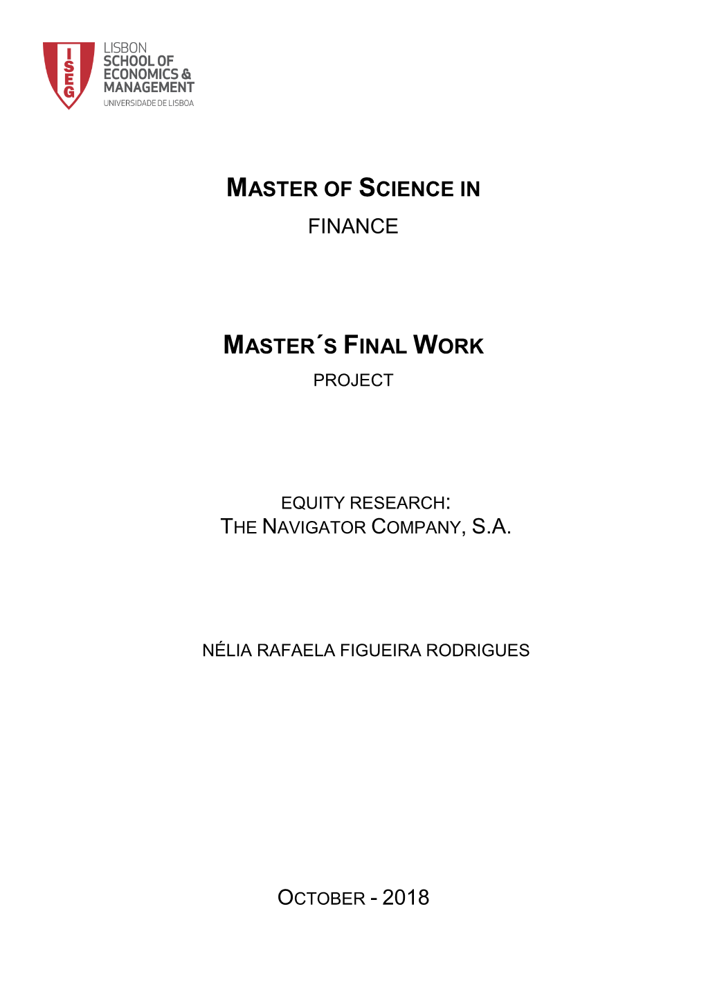 Master of Science in Finance Master´S Final Work