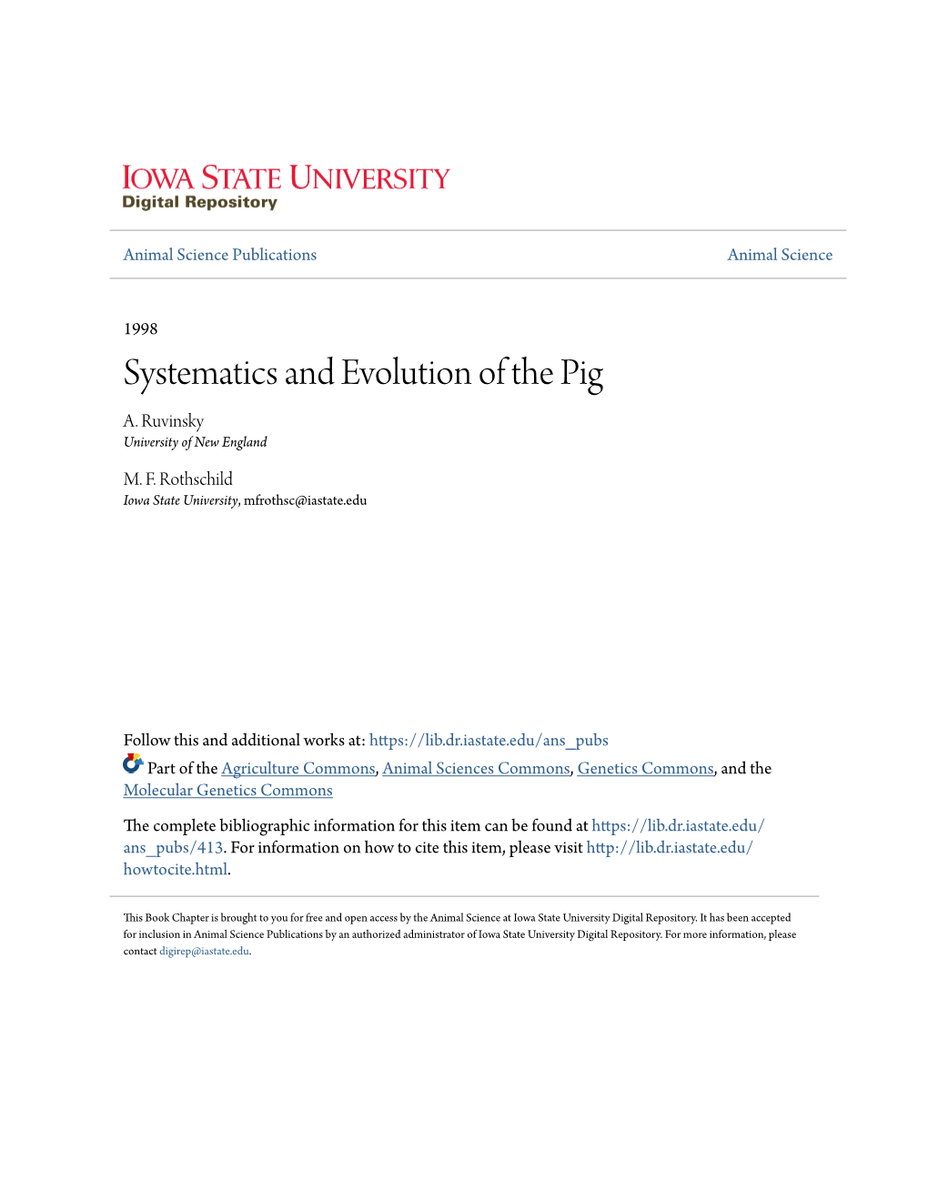 Systematics and Evolution of the Pig A