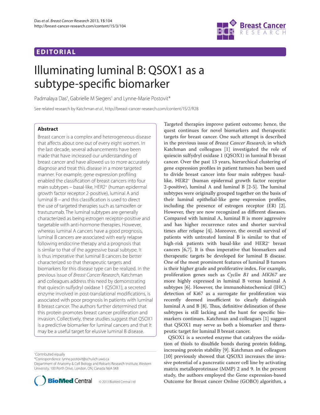 QSOX1 As a Subtype-Specific Biomarker