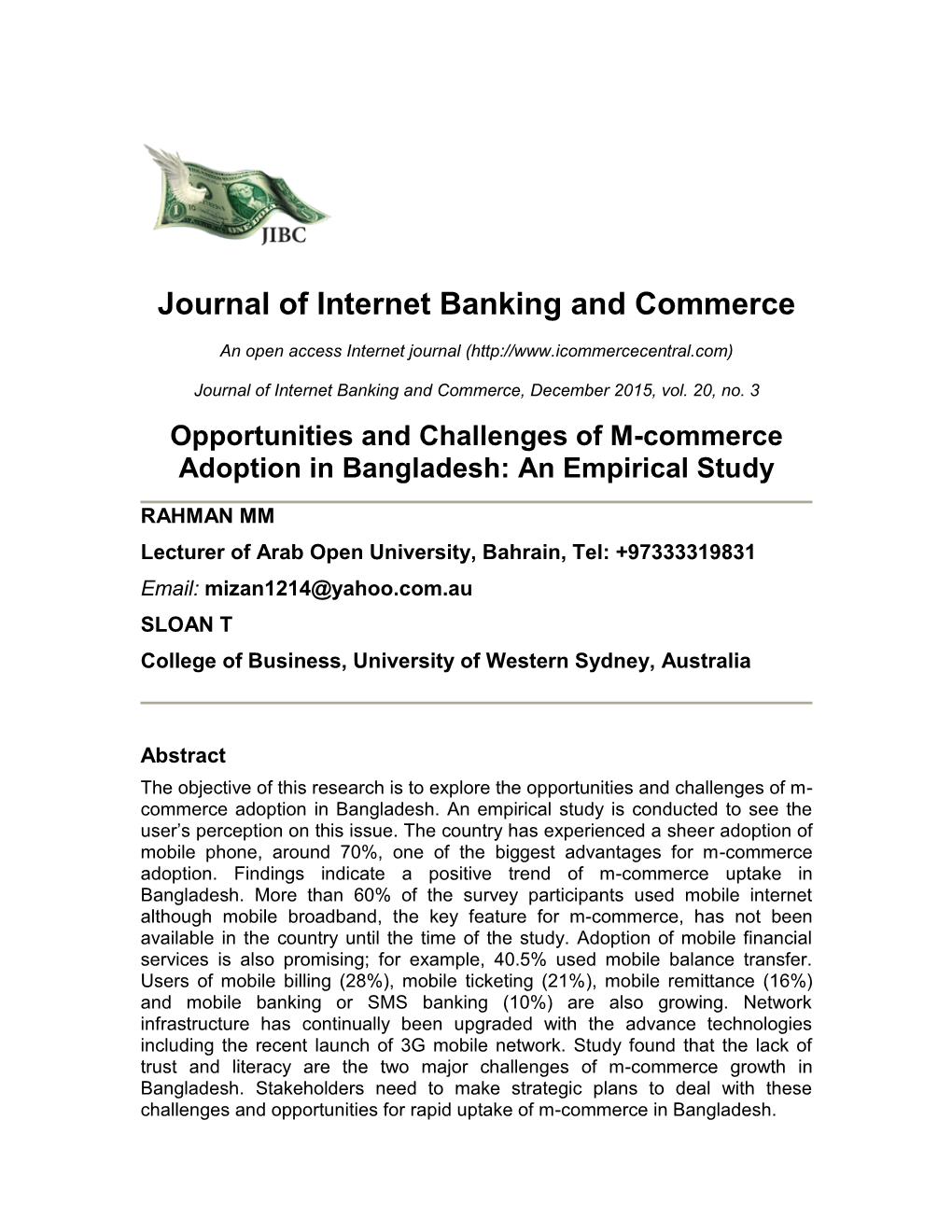 Opportunities and Challenges of M-Commerce Adoption in Bangladesh: an Empirical Study