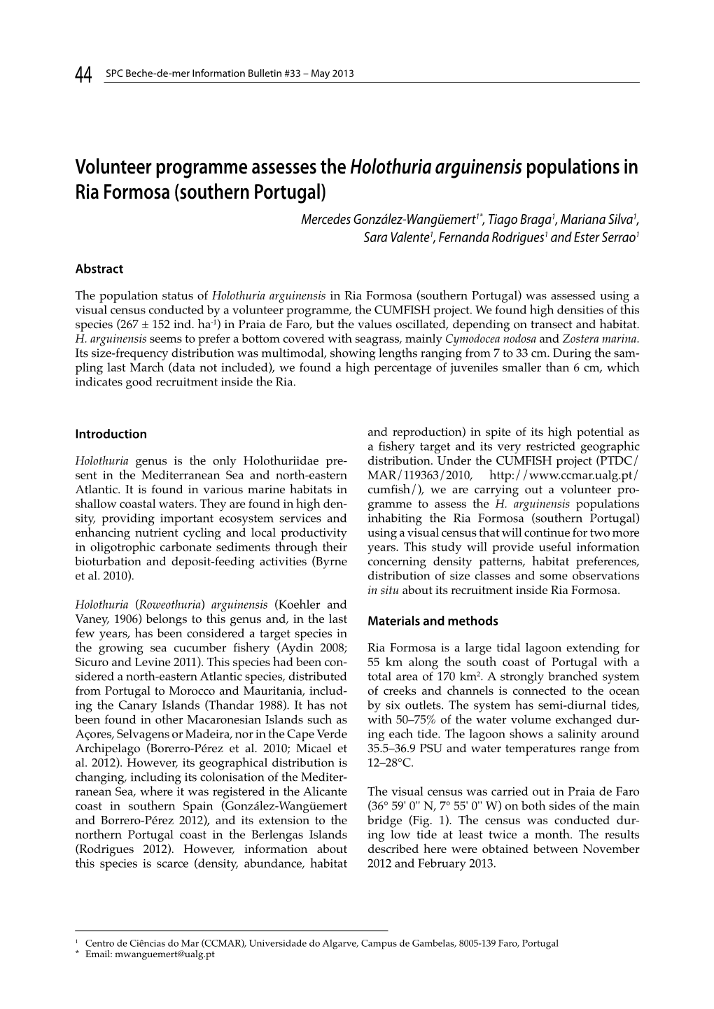 Volunteer Programme Assesses the Holothuria Arguinensis Populations
