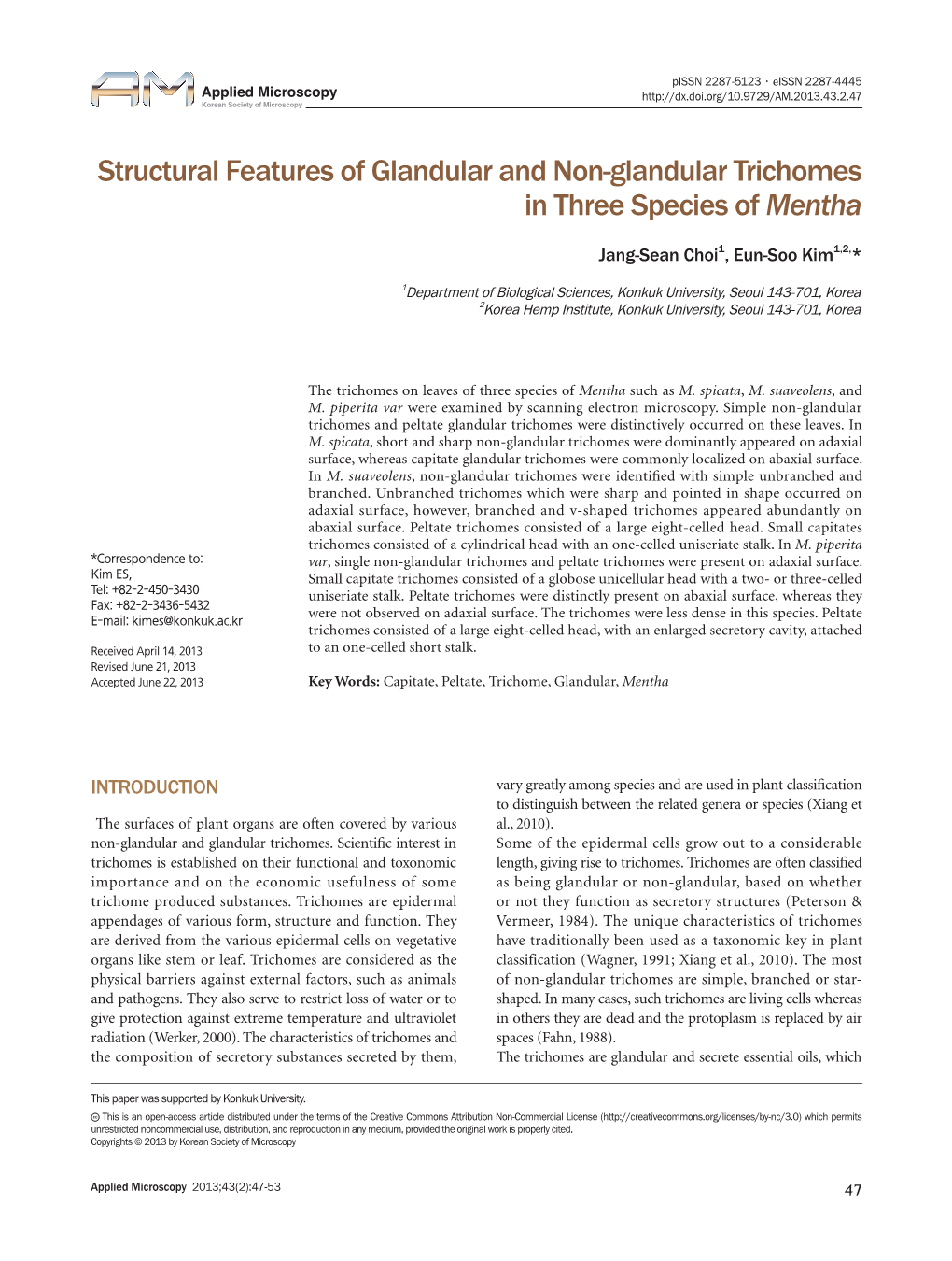 Structural Features of Glandular and Non-Glandular Trichomes in Three Species of Mentha