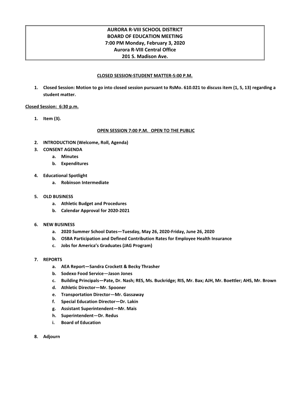 February 2020 Board Packet-Regular Agenda
