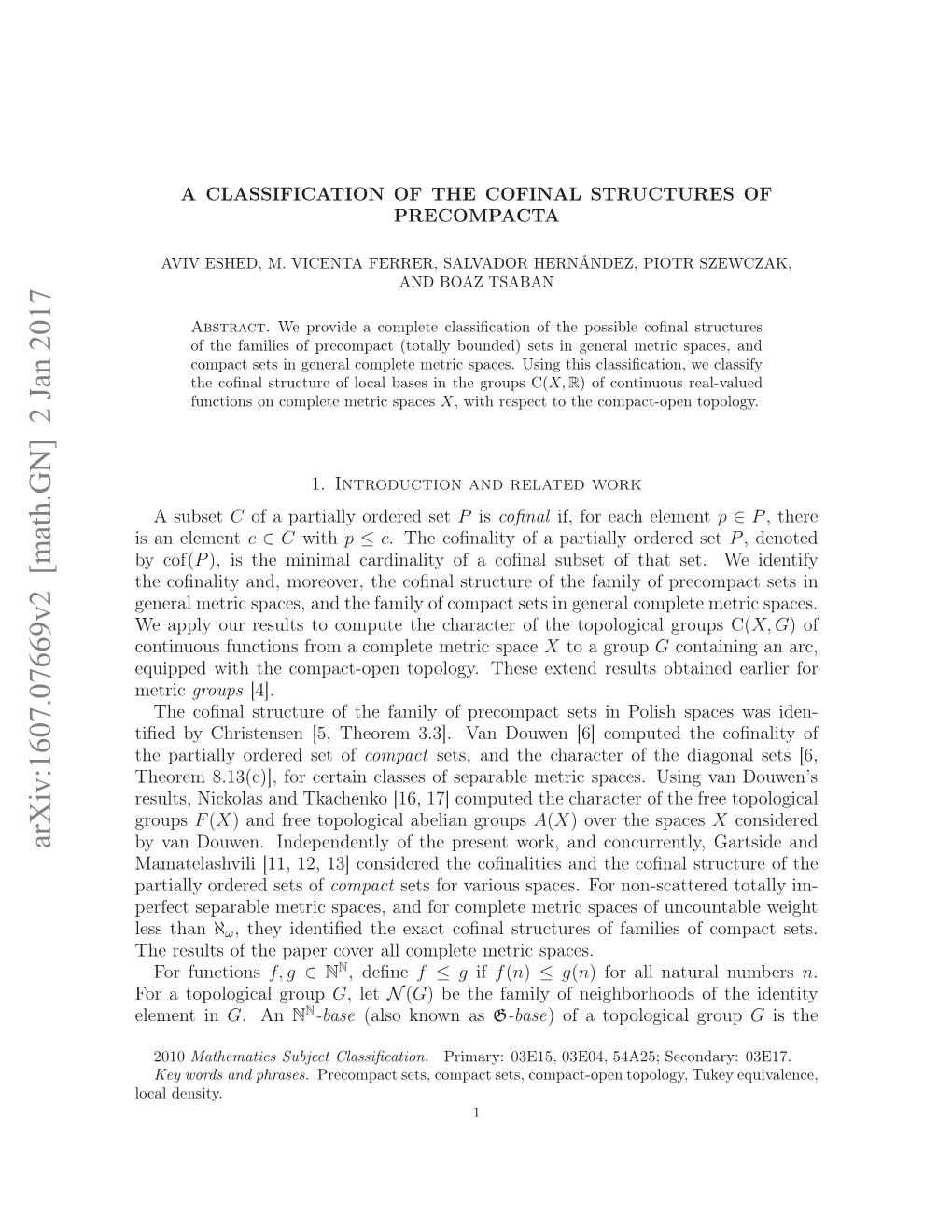 Arxiv:1607.07669V2 [Math.GN] 2 Jan 2017 Oa Density