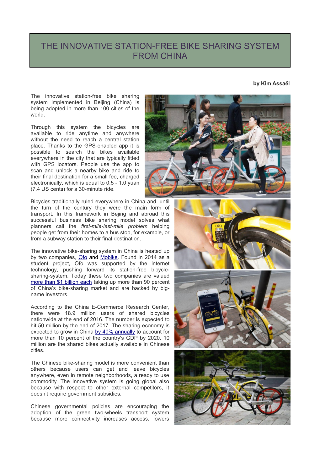 The Innovative Station-Free Bike Sharing System from China