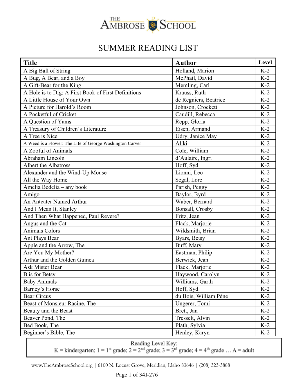 Summer Reading List