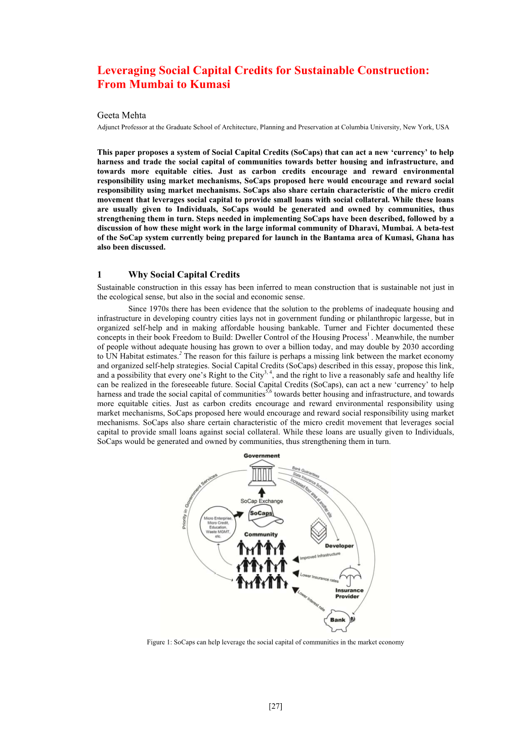 Leveraging Social Capital Credits for Sustainable Construction: from Mumbai to Kumasi