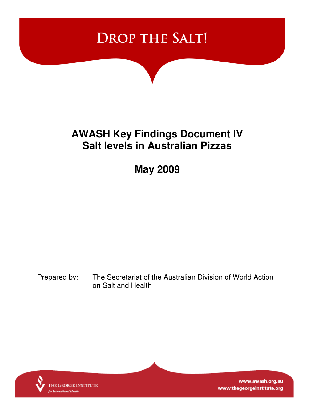 AWASH Release Finding on Salt Levels in Australian Pizzas